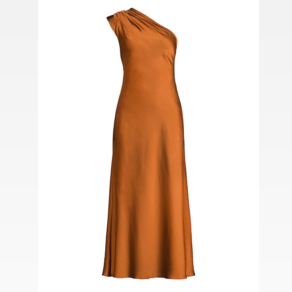 FAME AND PARTNERS antonia one shoulder rust midi dress US 0 AU 4 EU 32
